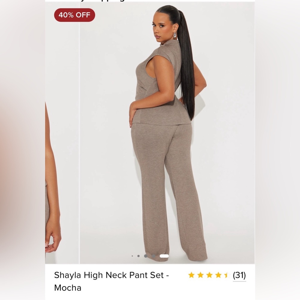 Fashion Nova High Neck Wide Leg Pant Set - Brown